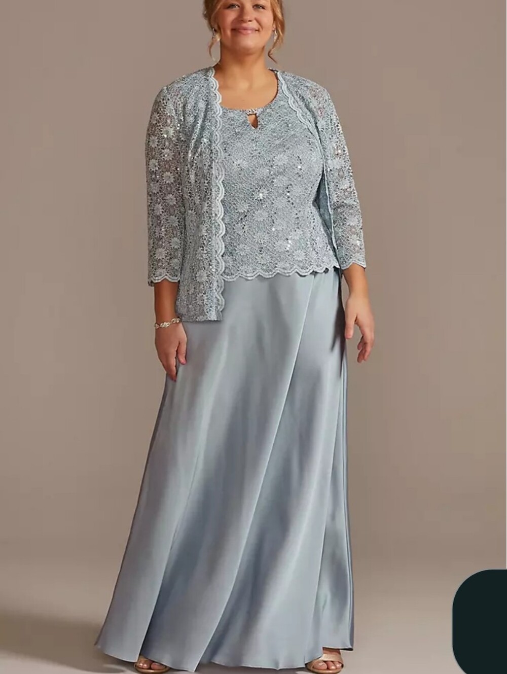 R&M Richards Plus Size Blue Sequence Satin Formal Dress With Jacket. Sz 18W